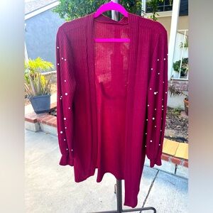SHEIN Burgundy Red pearl studded cardigan size Medium